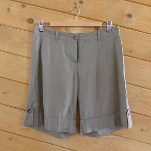 Theory Army Green Linen Blend Bermuda Cuffed Shorts Casual Pants Lightweight 6